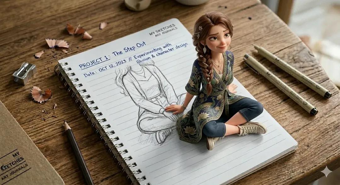 3d Illusion Girl Stepping Out Of Notebook