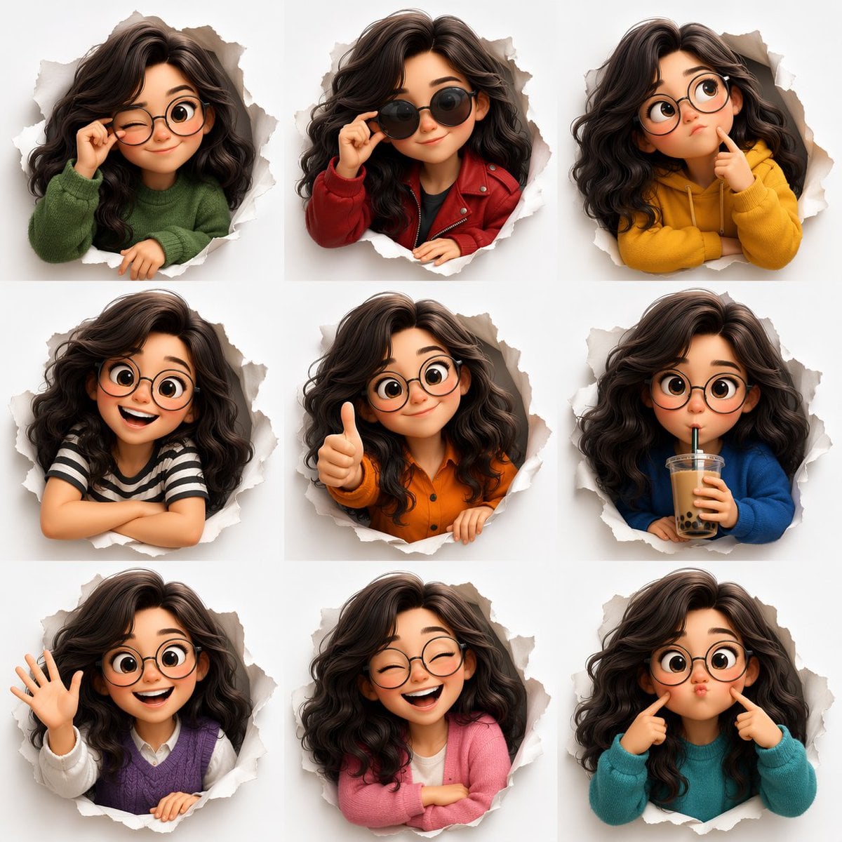 3d Pixar Avatar Expression Sheet Grid Layout