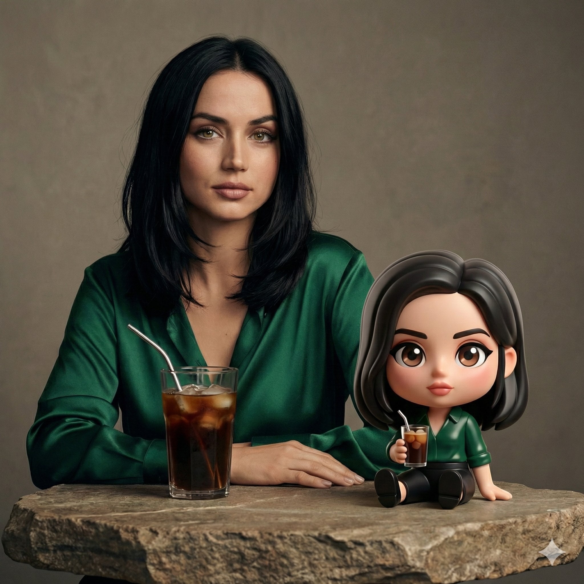 Imatge generada per IA de la figura chibi de retrat d'estudi cinematogràfic d'Ana de Armas
