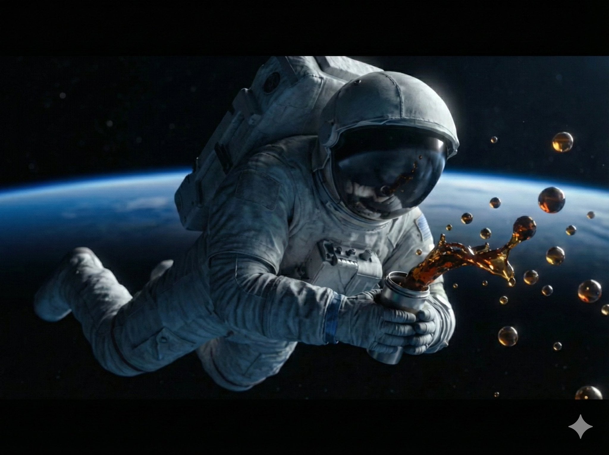 Astronaut Floating Outer Space Earth Coffee Splash