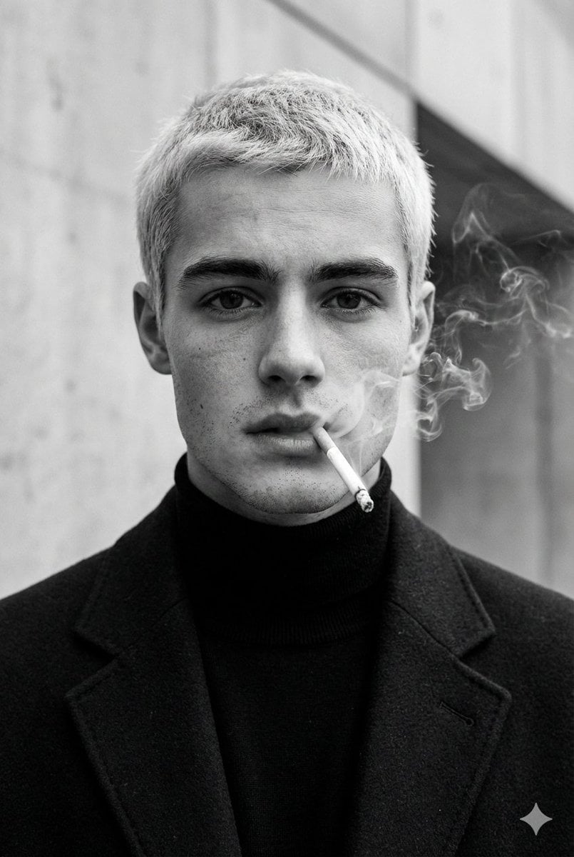 Black And White High Fashion Portrait Man Smoke