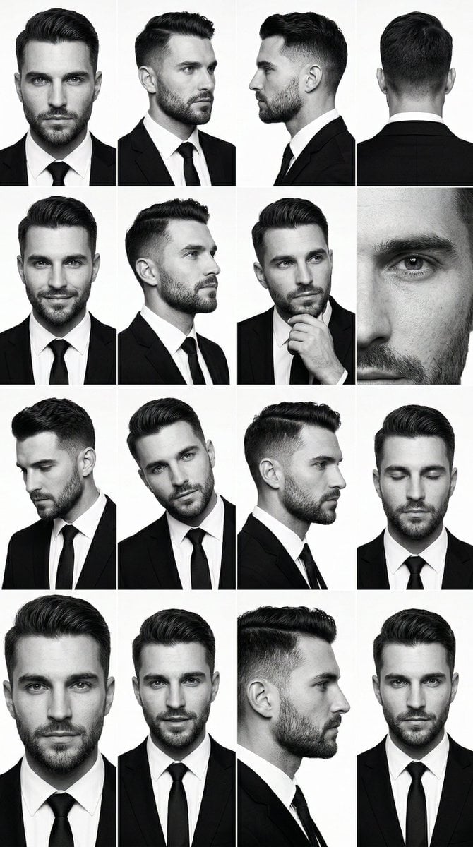 Imagem gerada por IA da Grade de Retratos Masculinos Preto e Branco 4x4