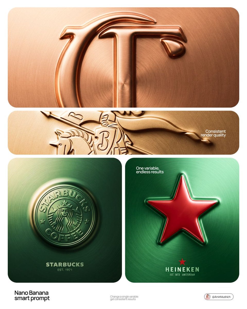 Imatge generada per IA de logotip de marca en relleu sobre superfície metàl·lica