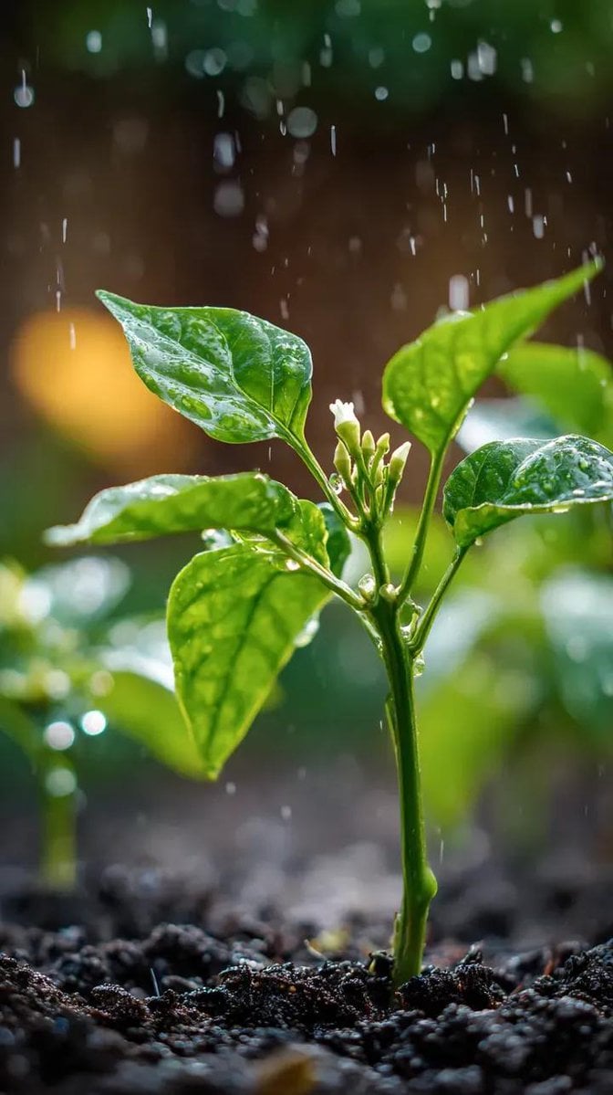 Chiliplante makro regnhage -generert bilde