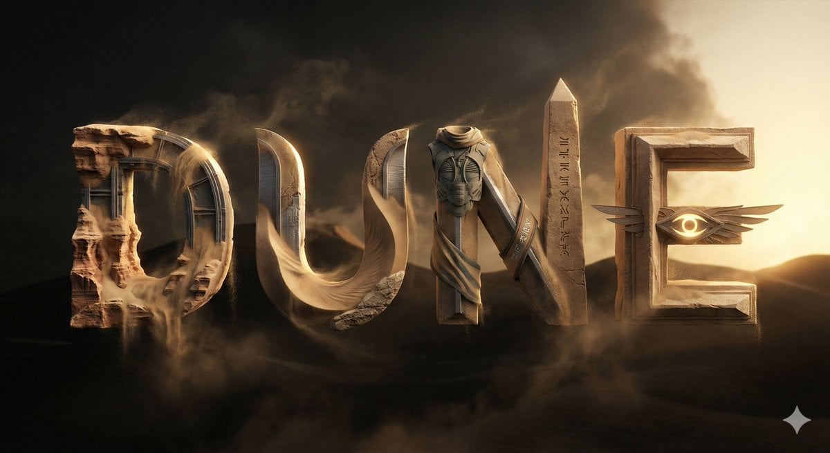 Kinematografska 3D tipografska kompozicija sa skulptuiranim slovima izrađenim od metalnih i kamenih materijala s dramatičnim rubnim osvjetljenjem i dubokim senama na tamnom pozadini, koja prikazuje ultra-realističku kvalitetu renderiranja s premiumnim teksturama