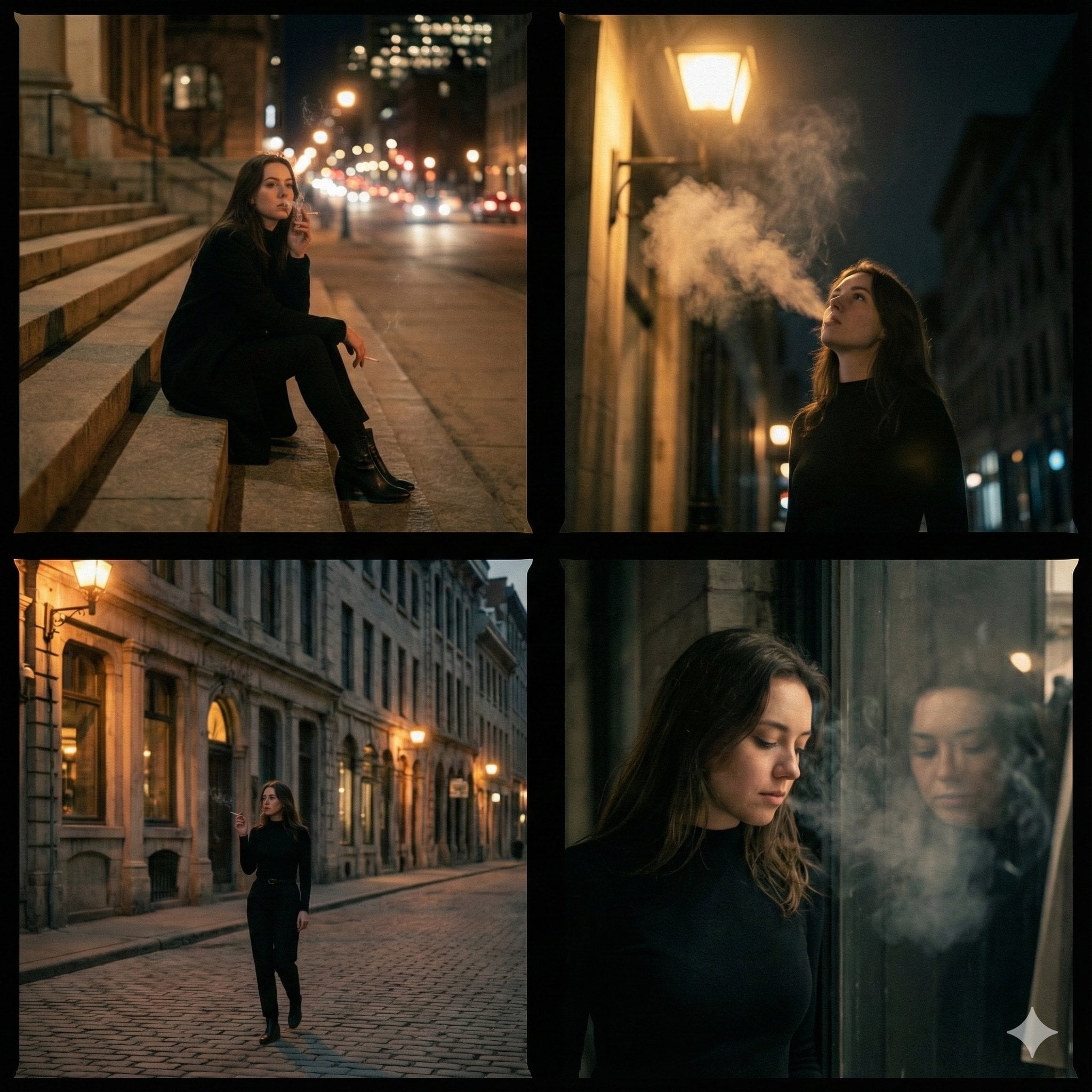 Imagine generată de Plimbare Cinematică prin Oraș Fumând Introspectiv 4panouri