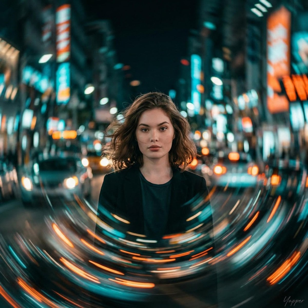 Cinematic Portrait Woman City Circular Motion Blur