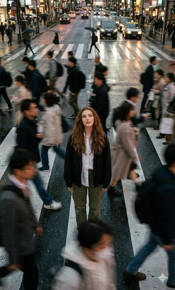 Cinematic Street Portrait Motion Blur Crosswalk