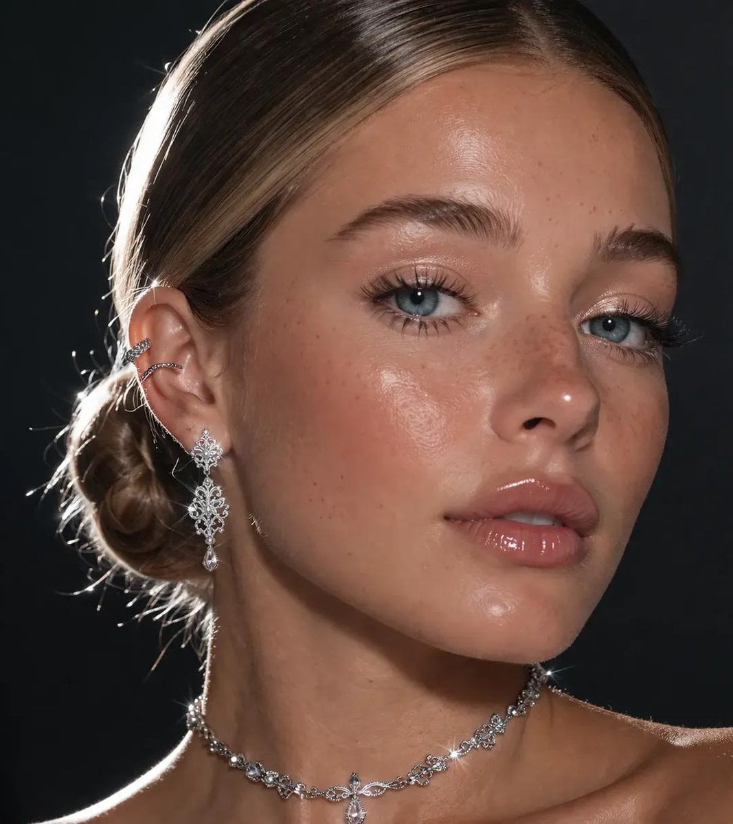 Clean Girl Porträt Silberschmuck Randlicht KI-generiertes Bild
