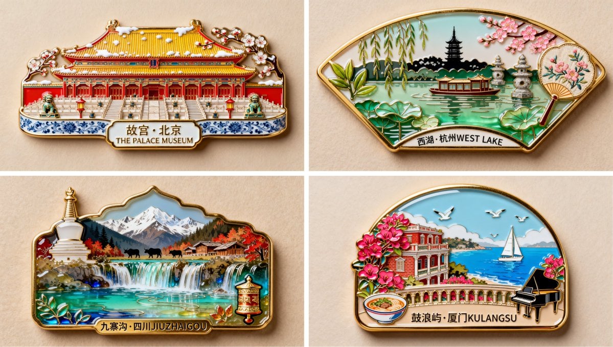 KI-generiertes Bild des Cloisonné-Emlle-Kühlschrankmagneten Westsee Hangzhou