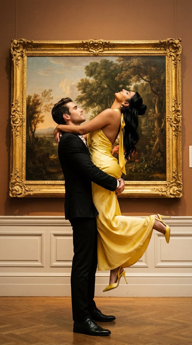 Couple Lift Embrace Museum Gallery