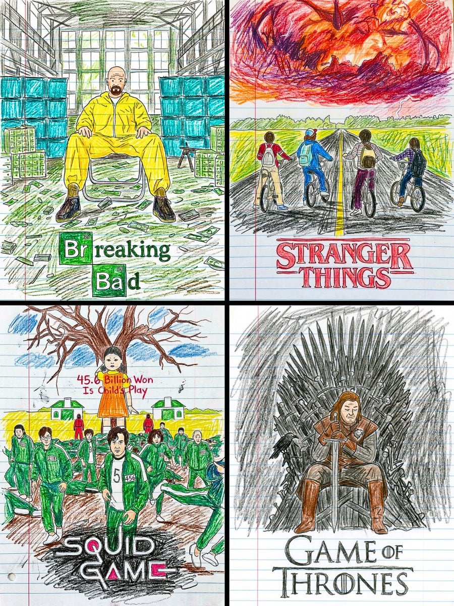 Crayon Drawing Movie Poster On Lined Paper