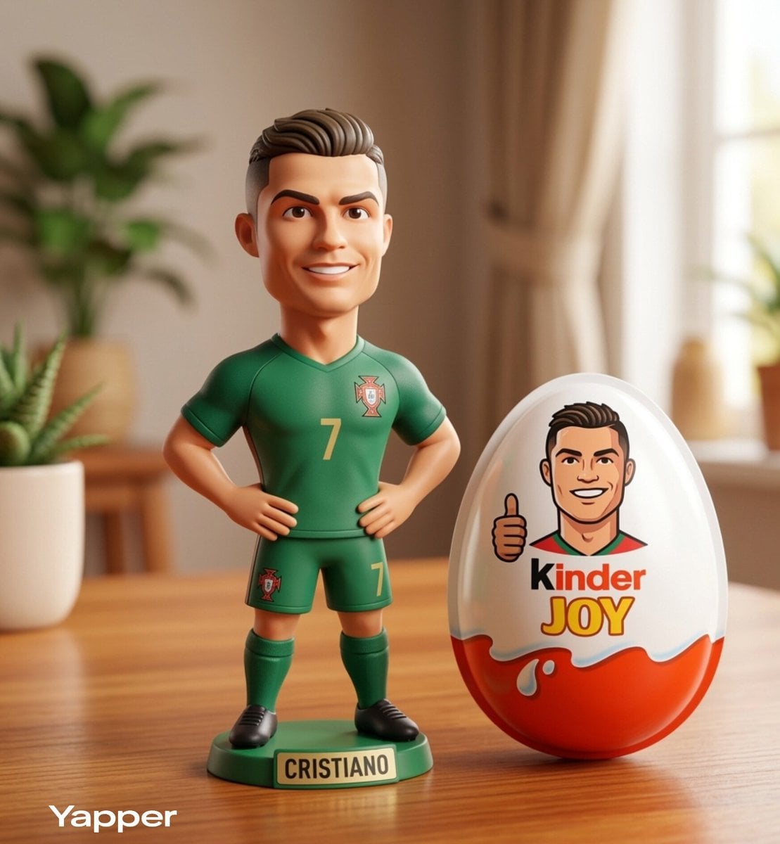 Cristiano Ronaldo 3D figūra no Kinder Joy olas, ar mākslīgo inteliģenci ģenerēts attēls