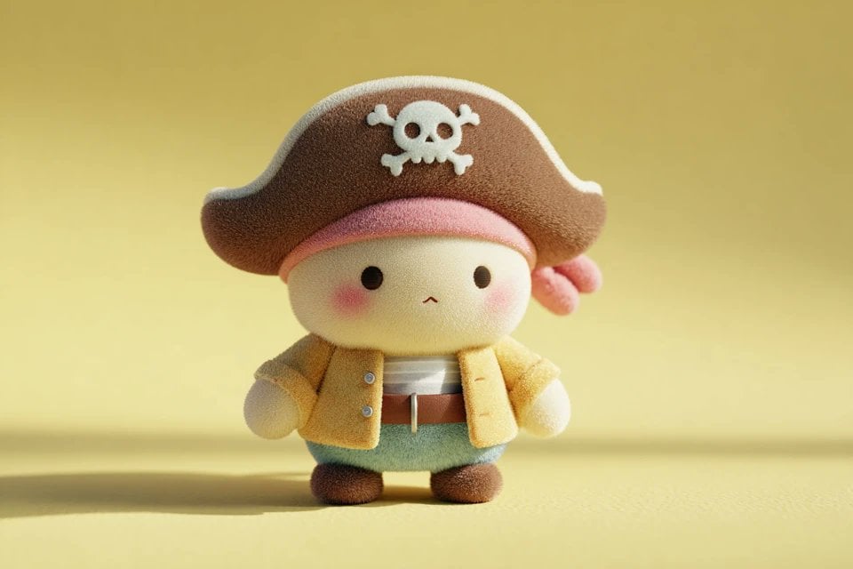 Schattig pluchen 3D-personage in pastelkleuren, door gegenereerde afbeelding