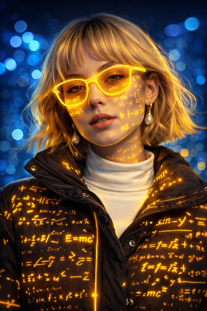 Cyberestetyczny portret kobiety w neonowych okularach, obraz wygenerowany przez