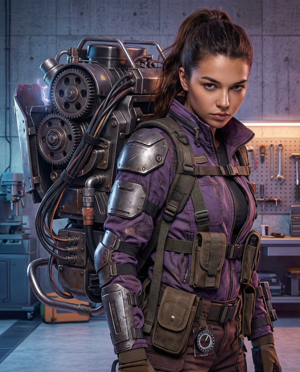 Cyberpunk Mechanic Exosuit Workshop