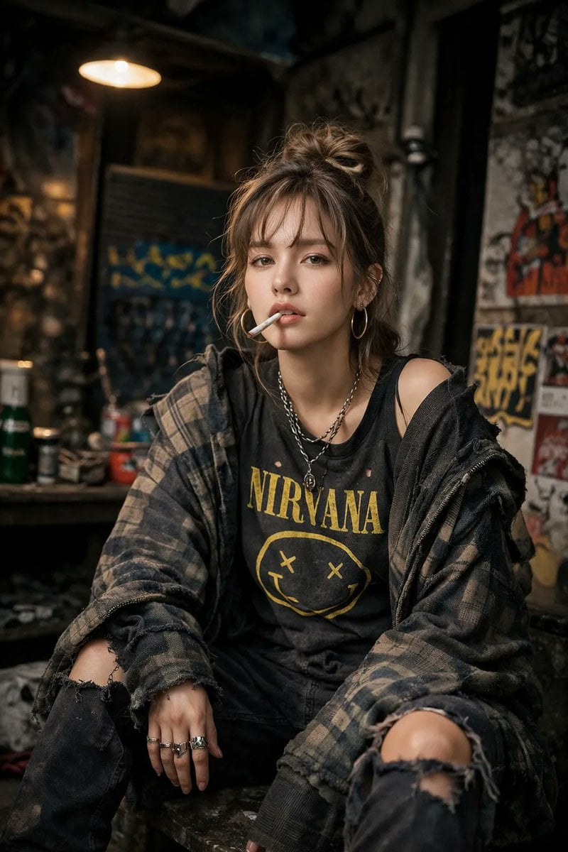 generovaný obrázek Vzpurná žena v grunge městském stylu