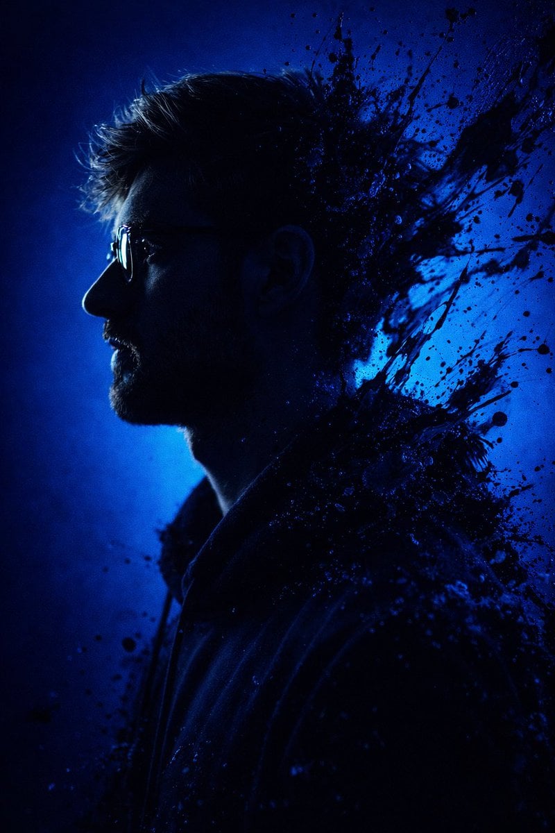Dramatic Silhouette Portrait Electric Blue