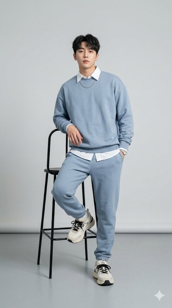 Imatge generada per IA de l'editorial de moda K en estudi de cos sencer d'un home asiàtic oriental