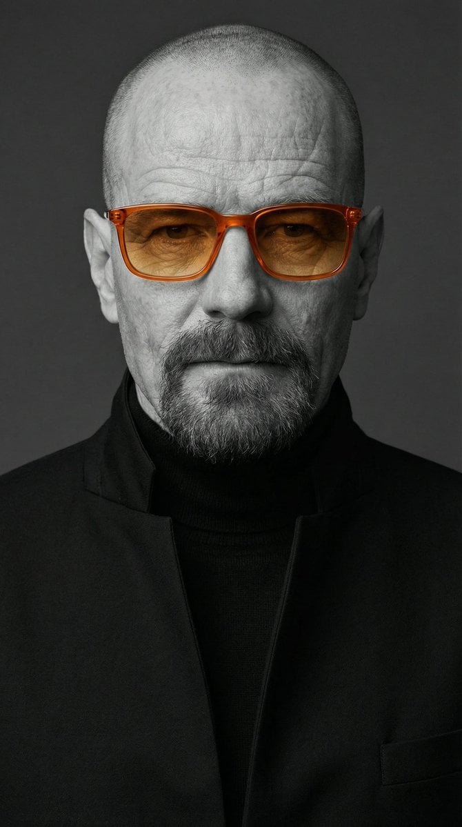 Editorial-Portrt Monochrom Orange Sonnenbrille KI-generiertes Bild