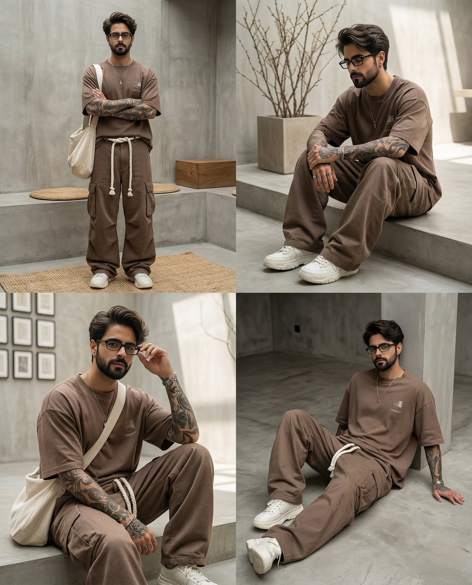 Imatge generada per IA de Collage de Moda Streetwear de Tons Terrosos