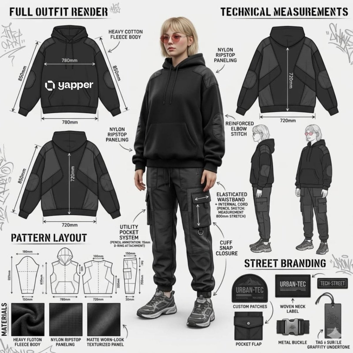 Modeontwerp Illustratie Streetwear Blad, door gegenereerde afbeelding