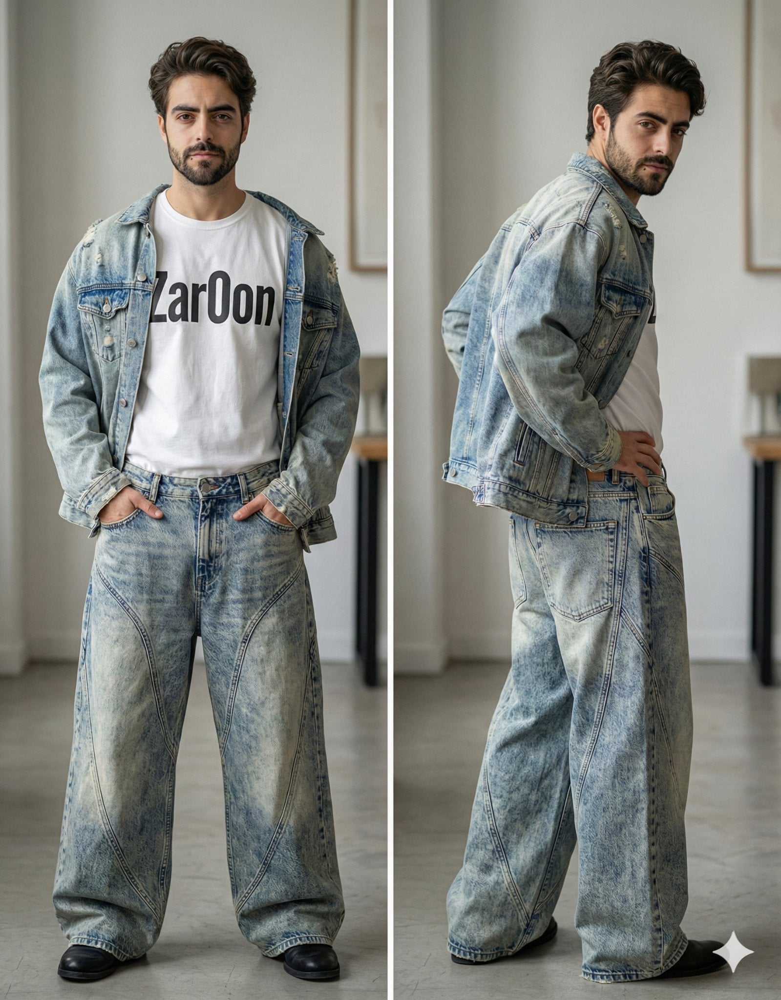 Fashion Model Streetwear Y2k Avant Garde Denim Outfit