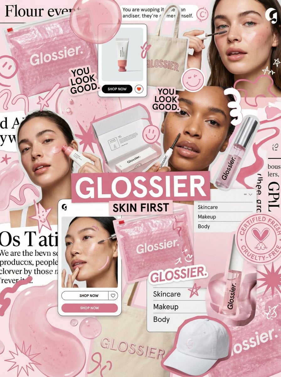 Glossier Brand Moodboard Collage Skin First