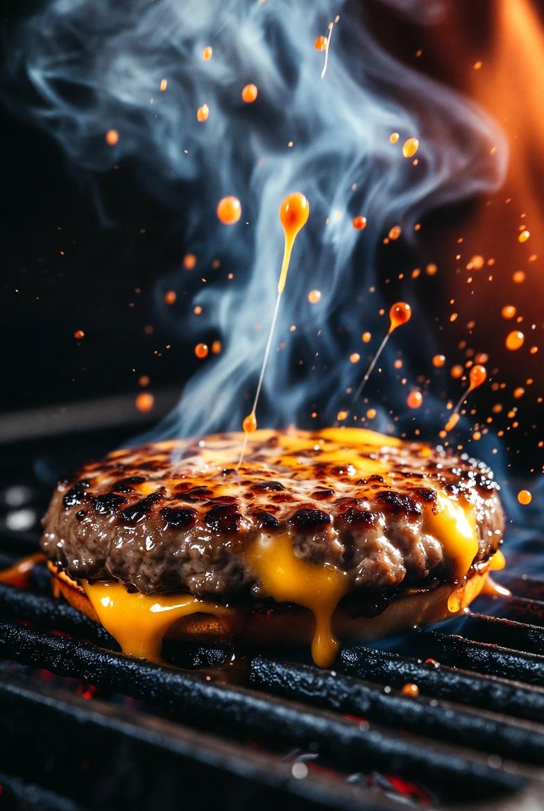Filmische Nahaufnahme eines Gourmet-Cheeseburgers, KI-generiertes Bild