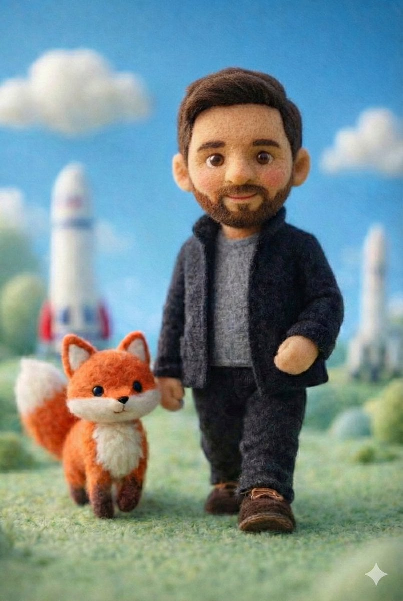 Ręcznie robiona filcowa miniaturowa scena z lalką wełnianą z książki obrazkowej, obraz wygenerowany przez