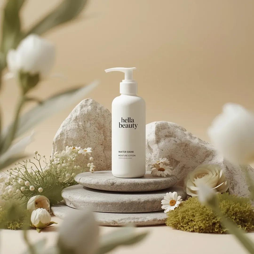 KI-generiertes Bild zur Hella Beauty Hautpflegeflasche Studio Produktfotografie