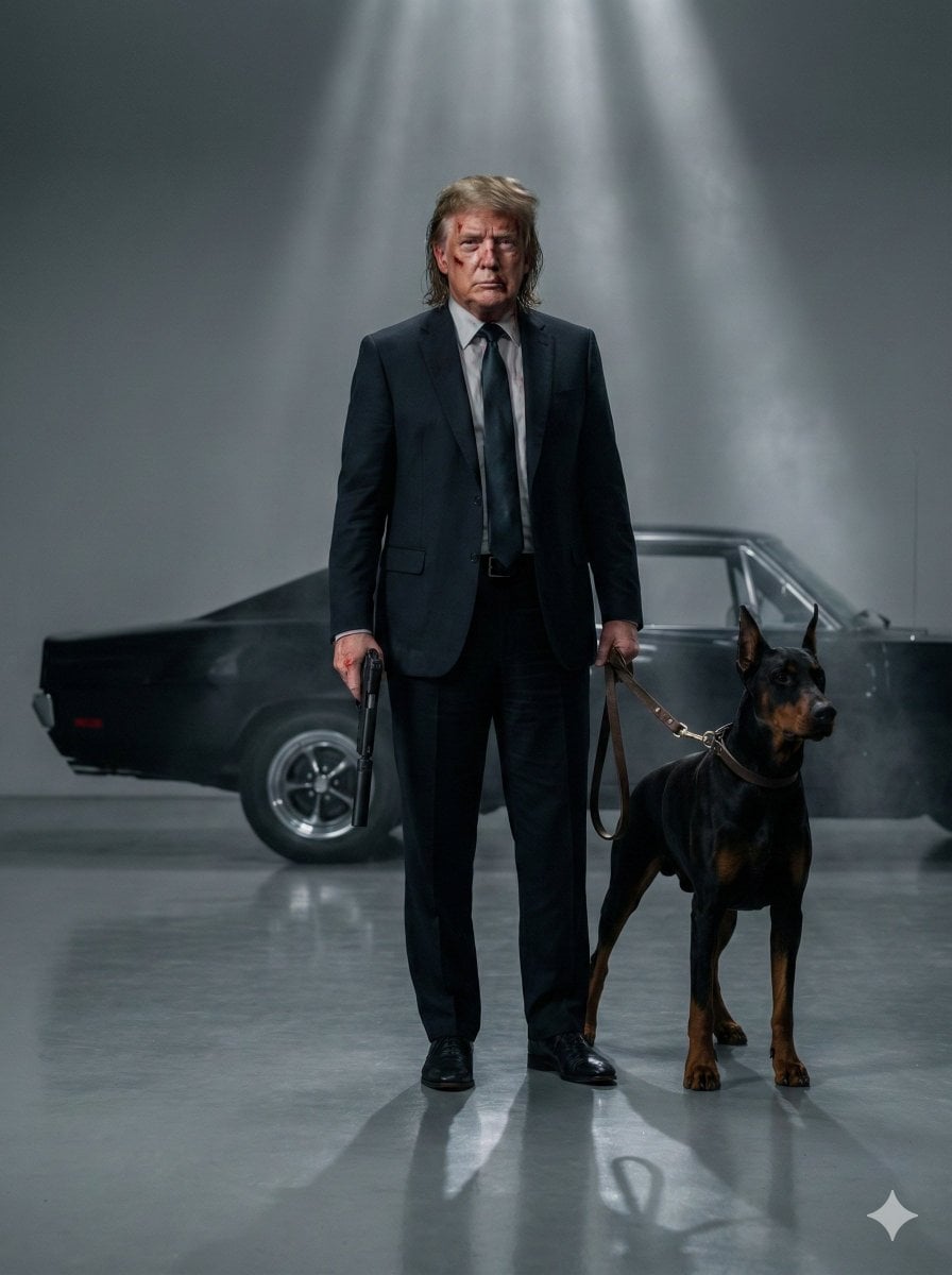Lønnmorder Doberman Musclebil Neo Noir Studio -generert bilde