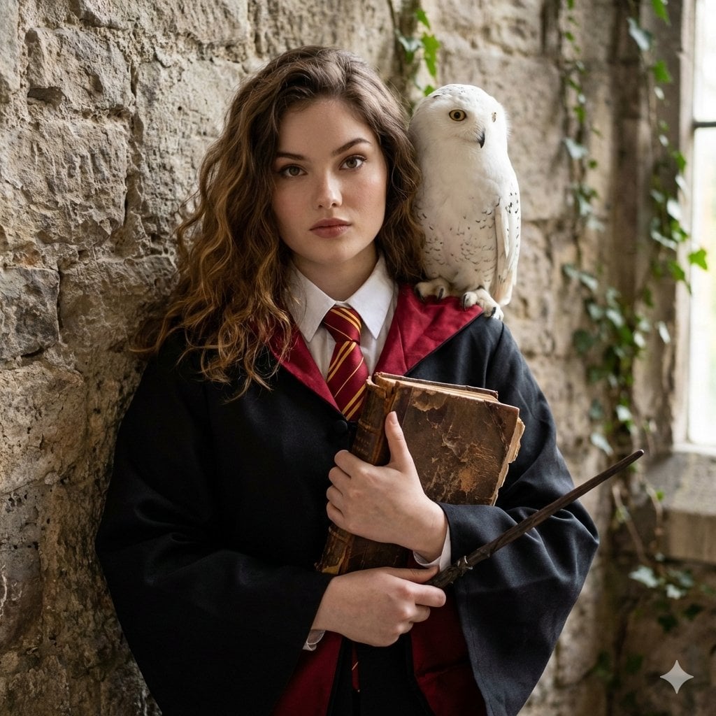 Hogwarts Style Photoshoot Girl Wand Owl Portrait