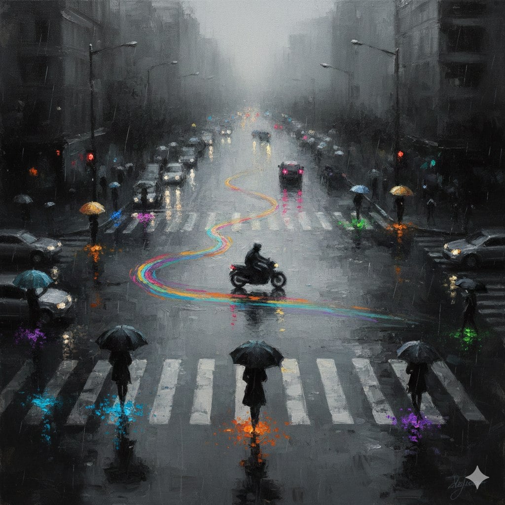 Impressionist Rainy Urban Intersection