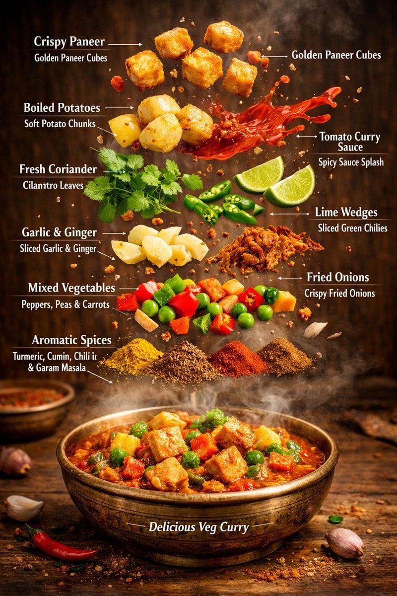 -generirana slika uredničke infografike indijskog vegetarijanskog curryja