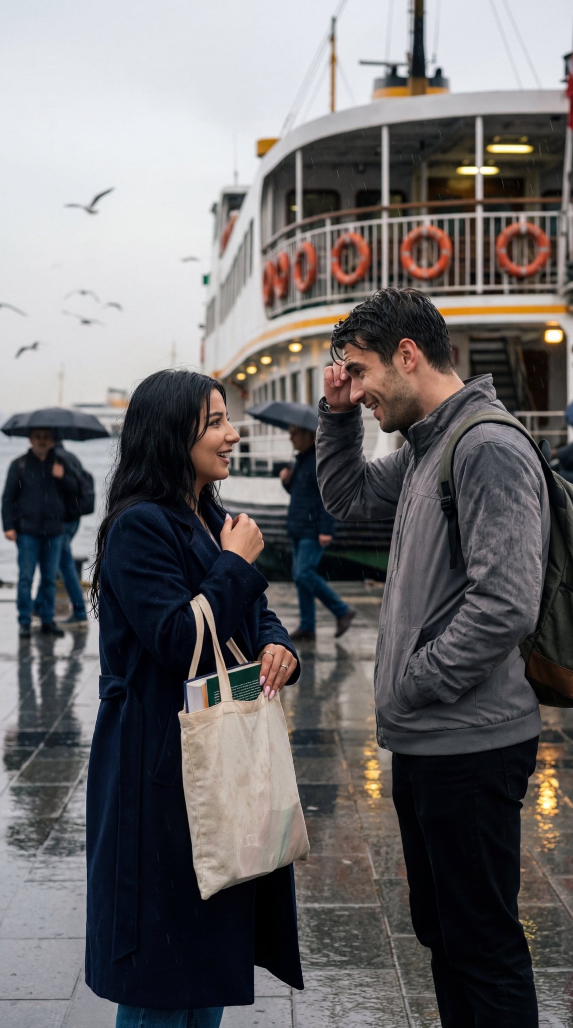 Istanbul Ferry Terminal Rain Reunion