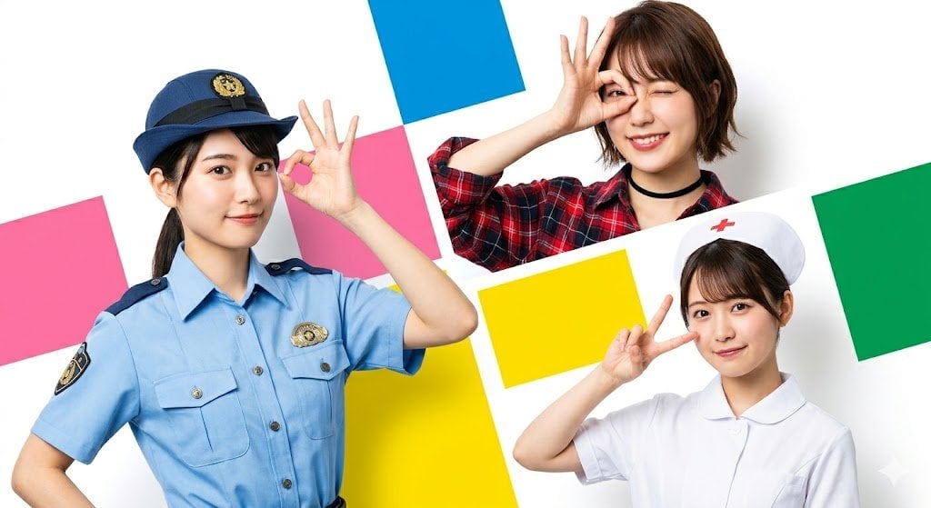 Japanese Commercial Advertisement Three Women Geometric Color Blocks