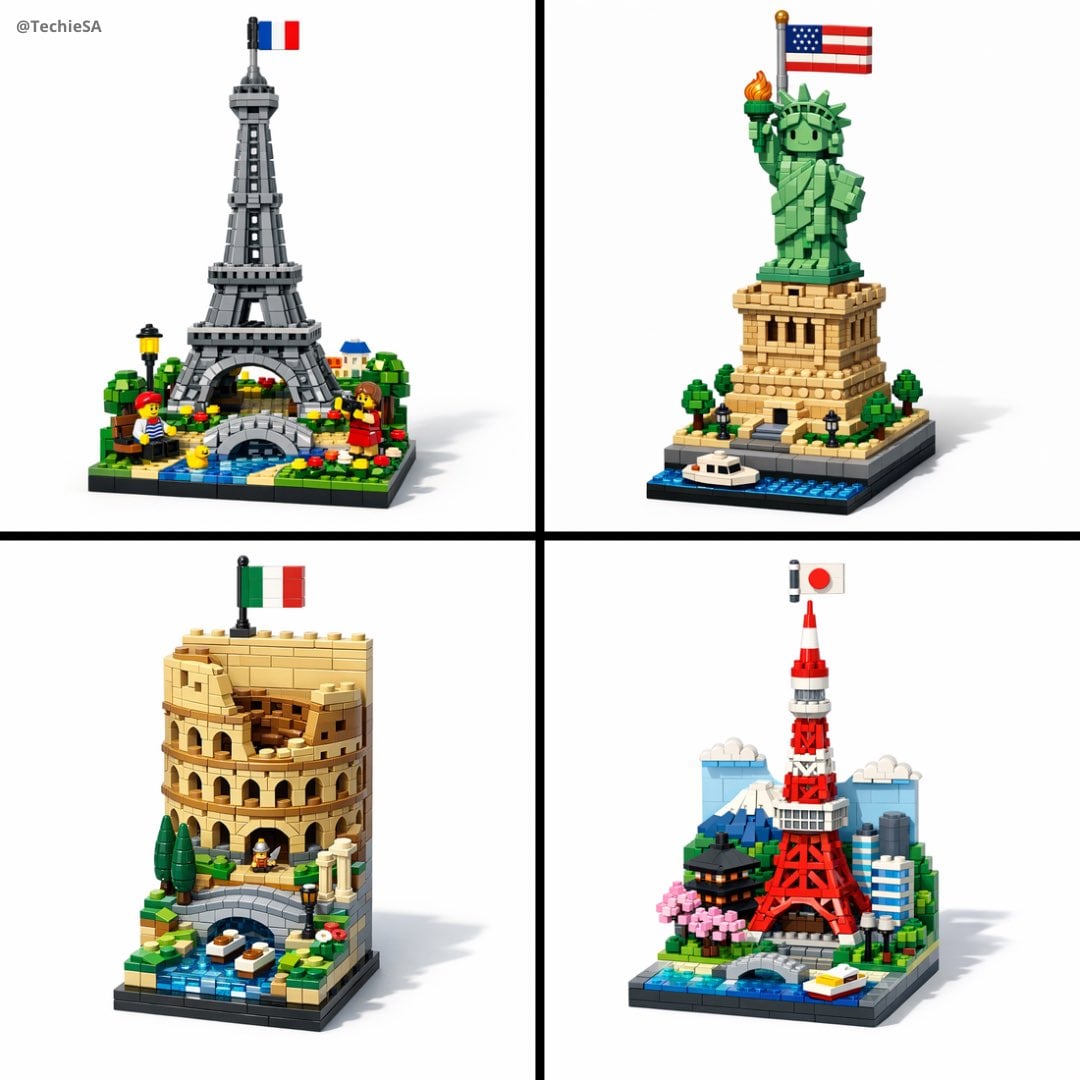 Imatge generada per IA del Diorama de Lego de Monument amb Fons Blanc