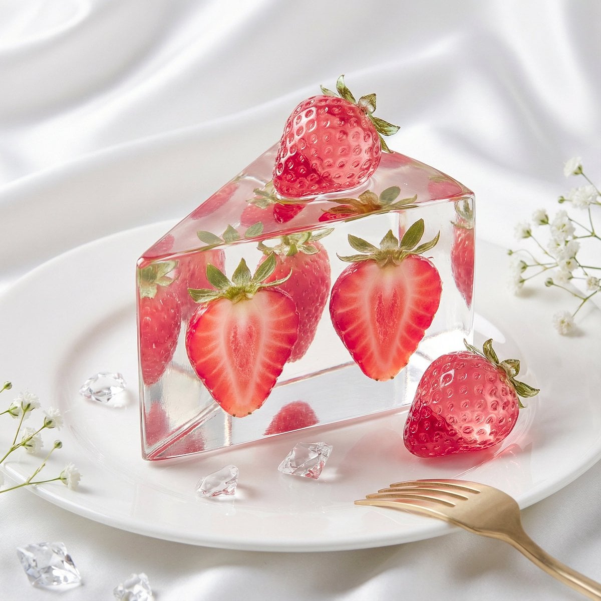 KI-generiertes Bild des Luxus-Stillebens aus Kristallglas-Kuchen mit Orange