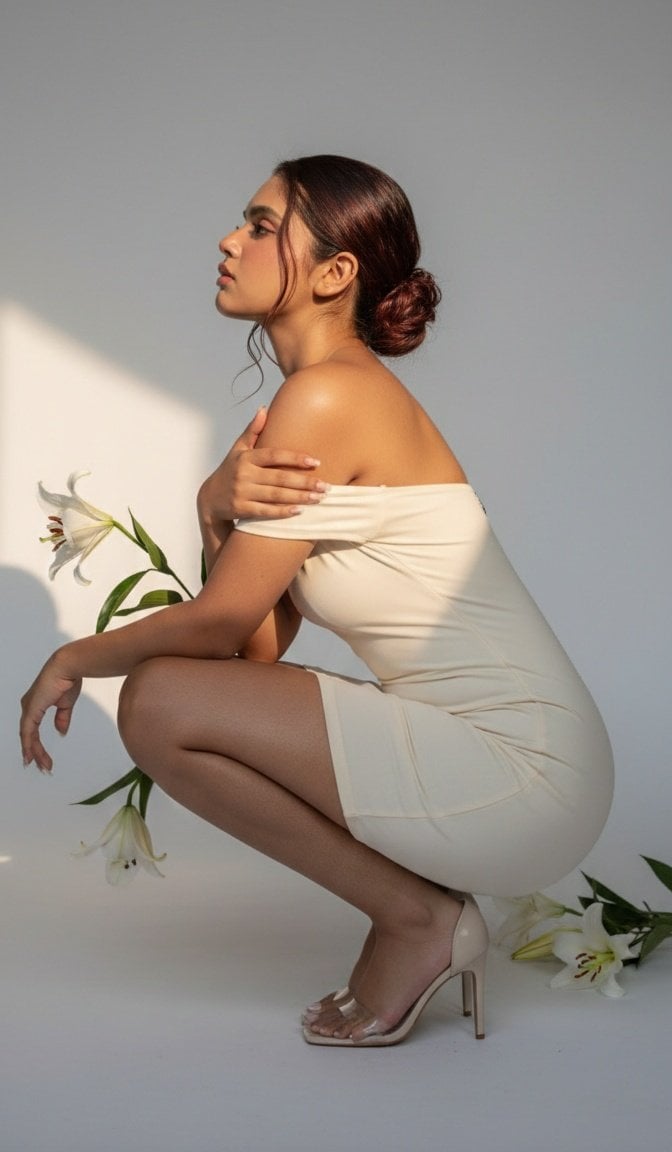 Luxus-Minimalistisches Studio-Modeeditorial-Model Lily KI-generiertes Bild