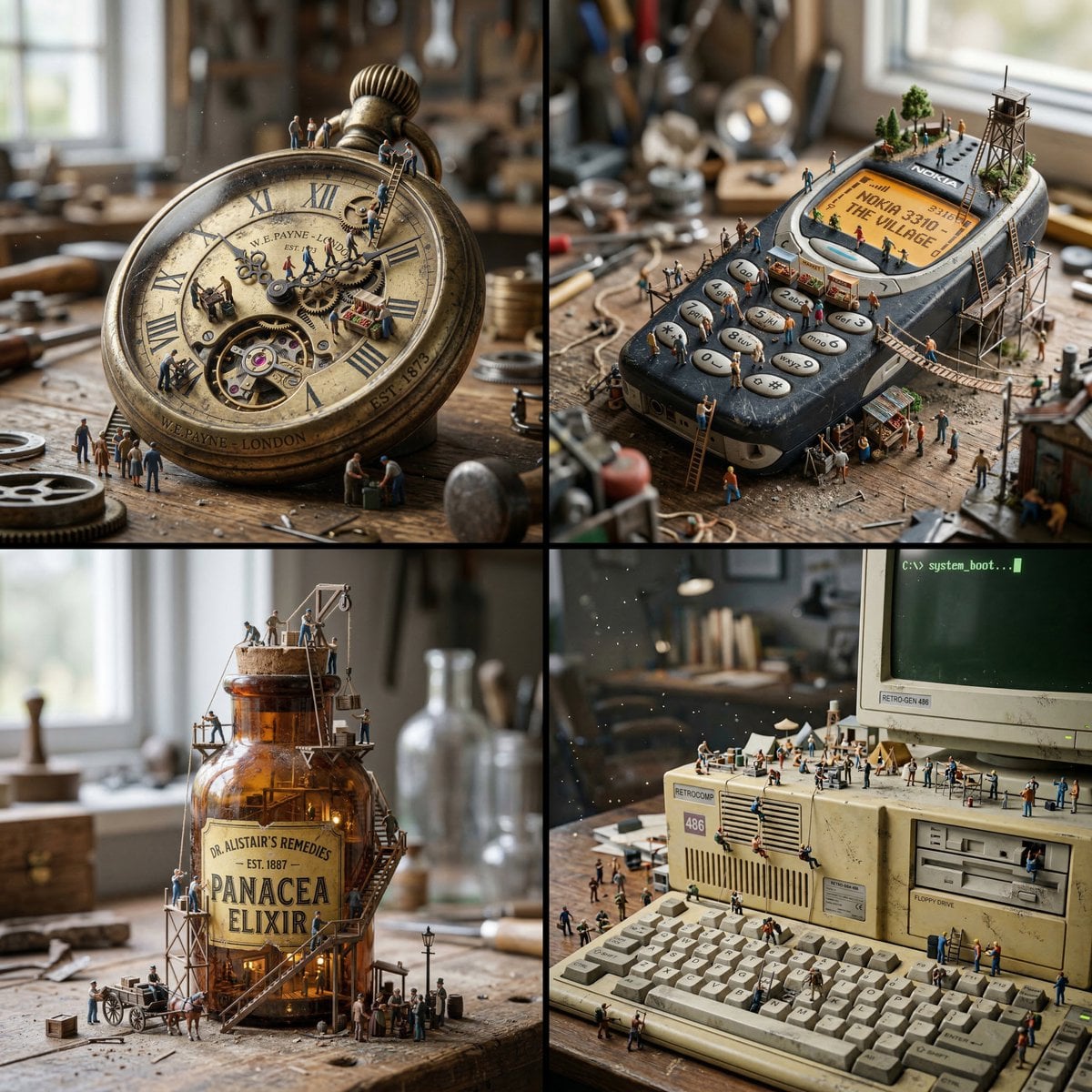 Obraz wygenerowany przez przedstawiający Makro Miniaturową Surrealistyczną Scenę