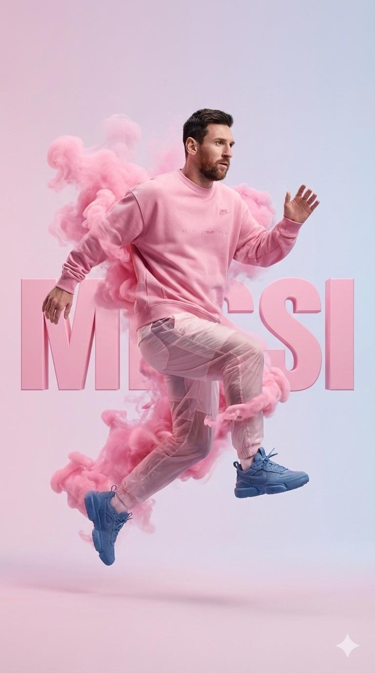 Obraz wygenerowany przez przedstawiający reklamę modową z męskim sportowcem i różowym dymem