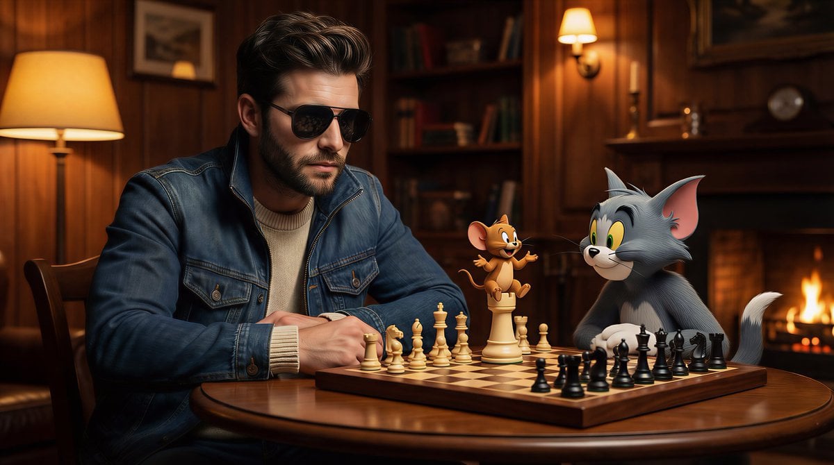 Man Chess Cat Mouse Study