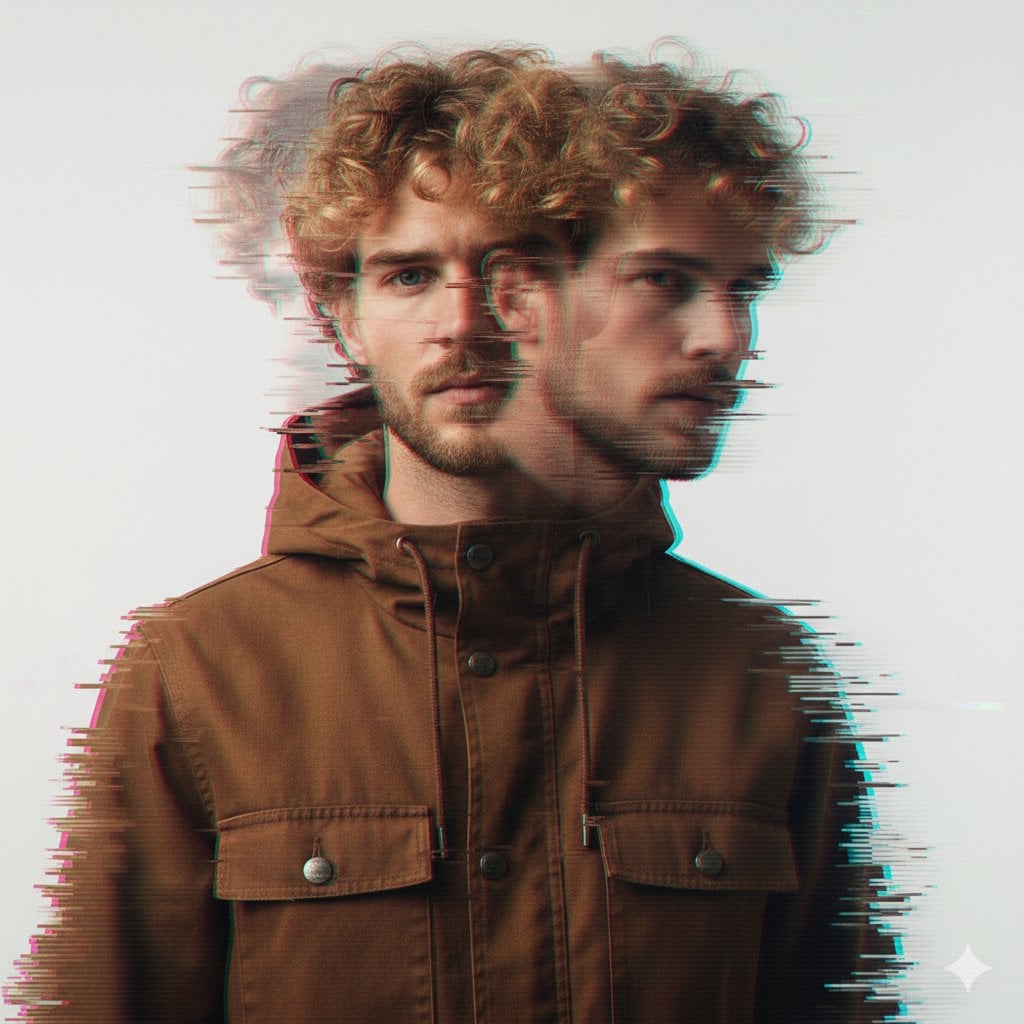 Man Double Exposure Glitch Portrait Face Reference