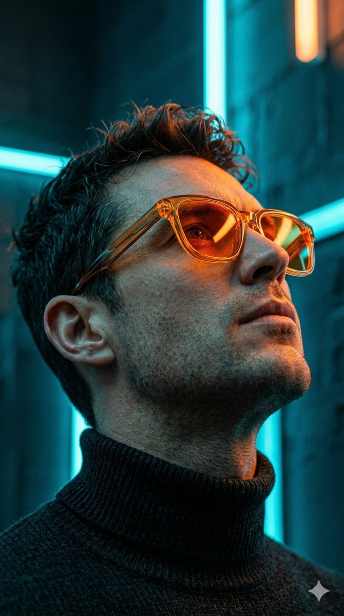 Mann Profil Porträt Neon Cyberpunk KI-generiertes Bild