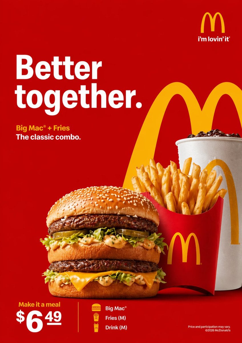 McDonalds-reklame Big Mac Pomfrites Drikke -genereret billede