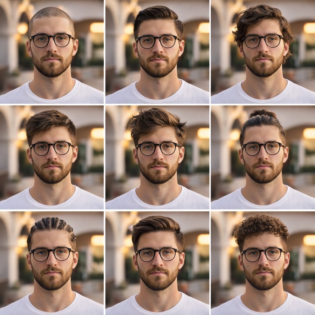 Männerfrisuren Stil-Vergleichs-Raster, KI-generiertes Bild
