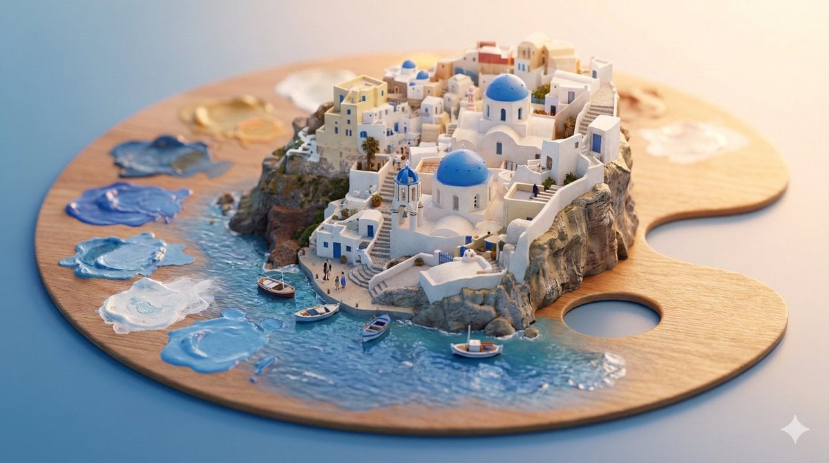Stylizowana miniaturowa diorama 3D sfotografowana pod kątem izometrycznym 45 stopni, przedstawiająca szczegółowy świat w miniaturze z zabytkami, małymi drogami i małymi figurkami ustawionymi na obiekcie podstawowym, z kinematycznym oświetleniem i miękkim rozmyciem ostrości tworzącym oniryczną atmosferę