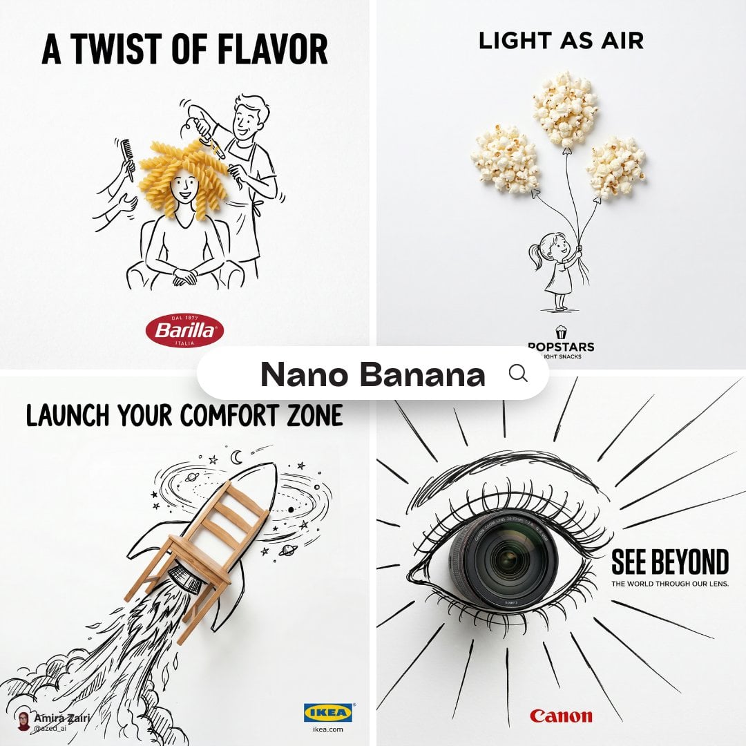 Imatge generada per IA del pòster de publicitat creativa minimalista amb objecte real i doodle