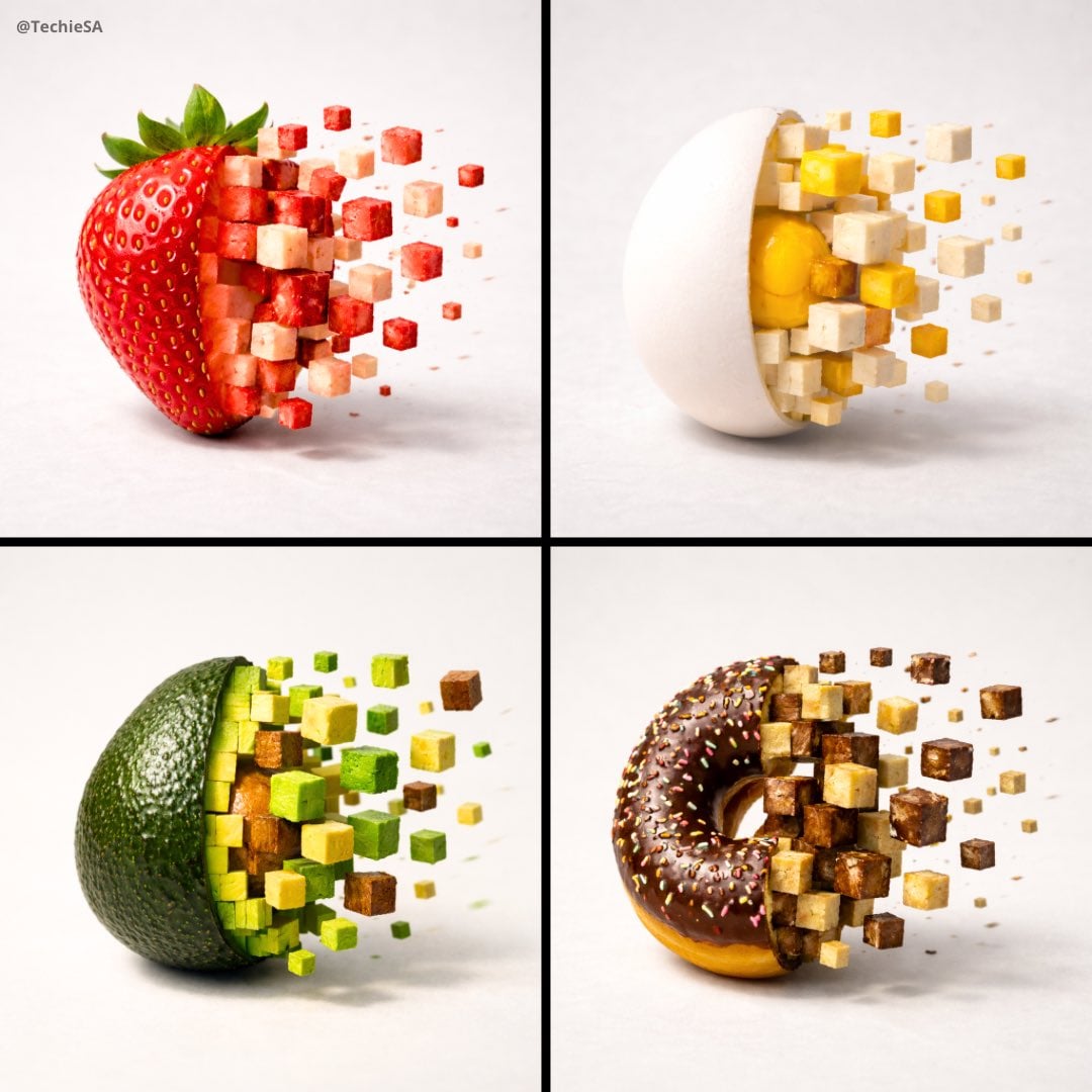 Minimalistisk mad 3D pixelerede terninger -genereret billede